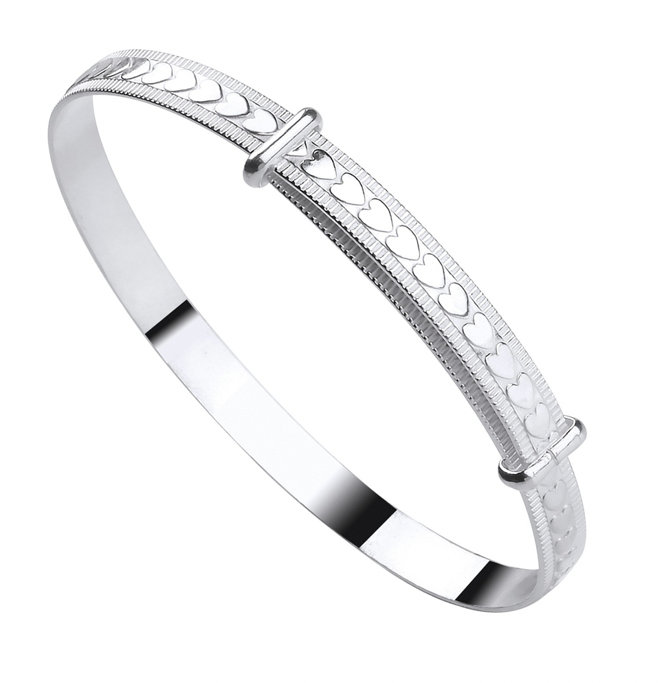 925 Sterling Silver Double Heart Expandable Baby Identity Bangle